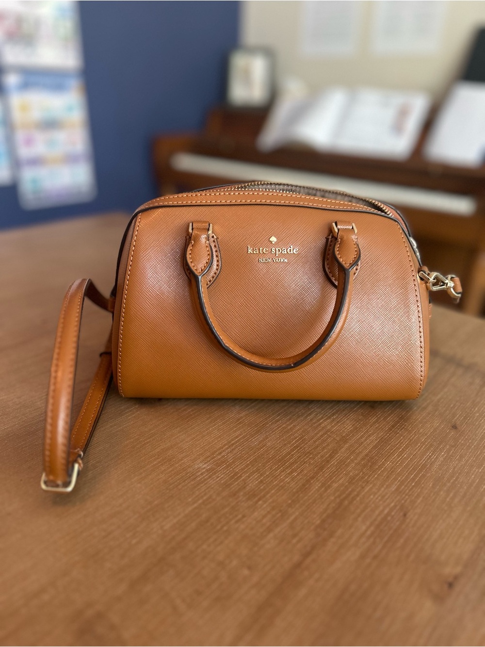 kate spade Tan Saffiano Leather Dome Satchel with Removable Strap